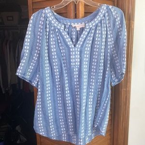 Chambray, white floral top